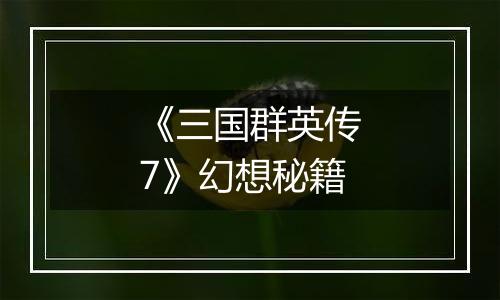 《三国群英传7》幻想秘籍