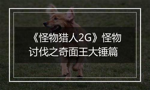 《怪物猎人2G》怪物讨伐之奇面王大锤篇
