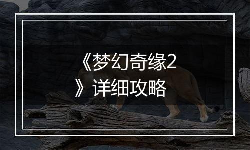 《梦幻奇缘2》详细攻略