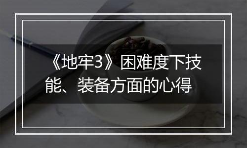 《地牢3》困难度下技能、装备方面的心得