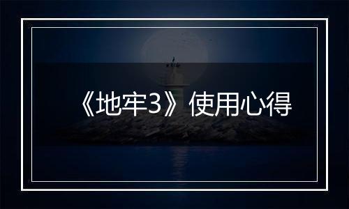 《地牢3》使用心得