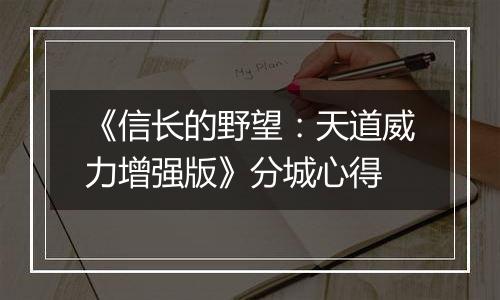 《信长的野望：天道威力增强版》分城心得