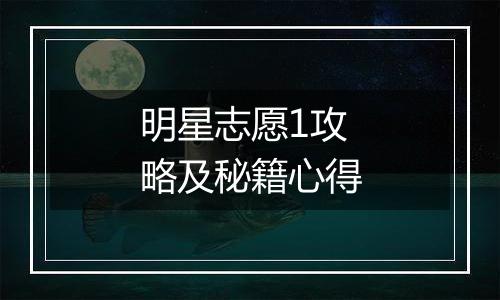 明星志愿1攻略及秘籍心得