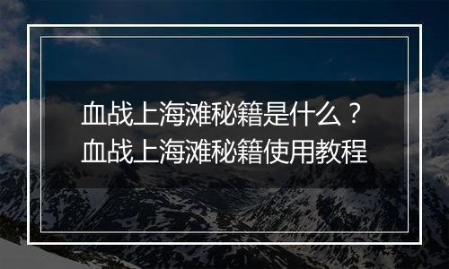 血战上海滩秘籍是什么？血战上海滩秘籍使用教程