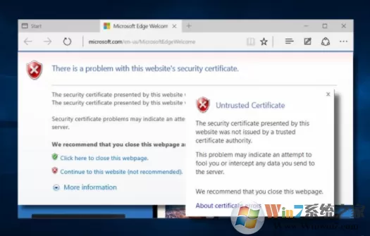 win10系统浏览器浏览合法正常的网页出现“本网站安全证书存在问题”错误