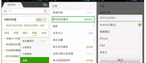 如何在海豚浏览器中设置网页浏览模式？